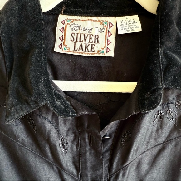 VTG WRANGLER Silver Lake Western Velvet Sheer Long Sleeve Button Down Top L - Picture 9 of 10
